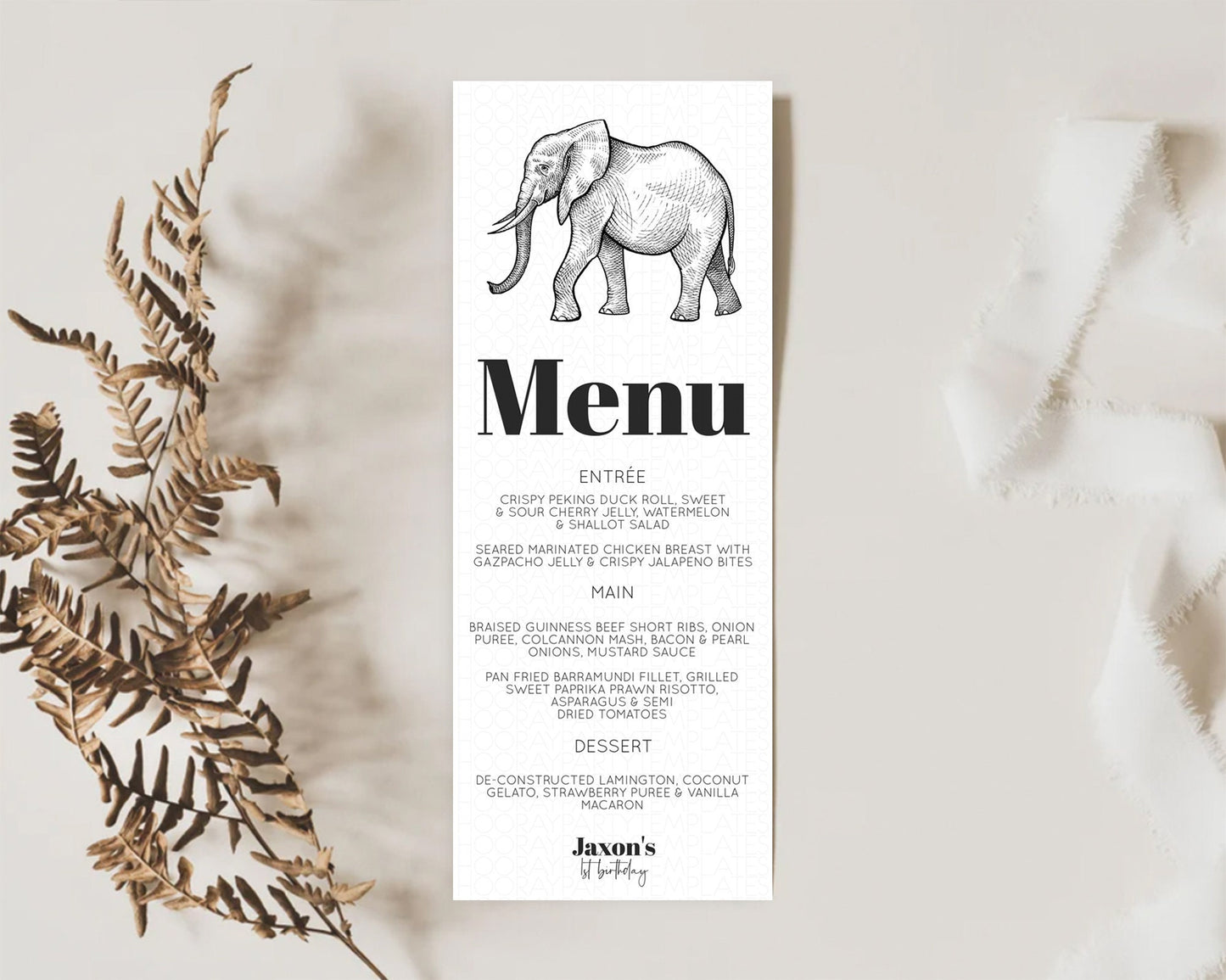 Elephant Menu Elephant Menu Template Elephant Safari Zoo Table Decor Elephant Dinner Dessert Menu Elephant Party Food Menu D10248