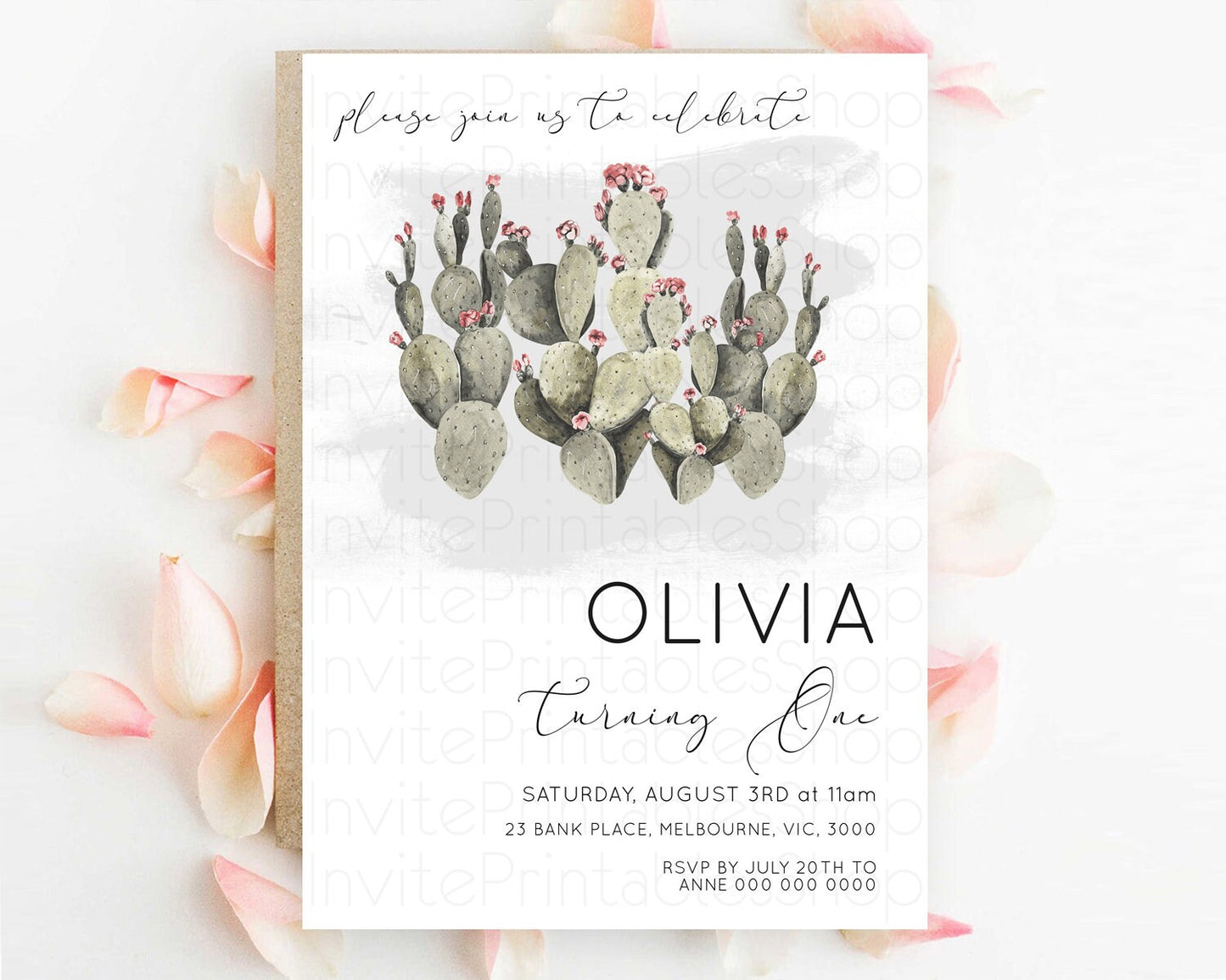 Prickly Pear Invitation Birthday Prickly Pear Invitation Cactus Invitation tropical fiesta invites Watercolor 3rd 2nd First Birthday D11015