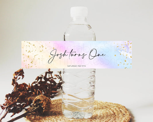 Editable Pastel Water Label Template Pastel Ombre Rainbow Watercolor Colorfu