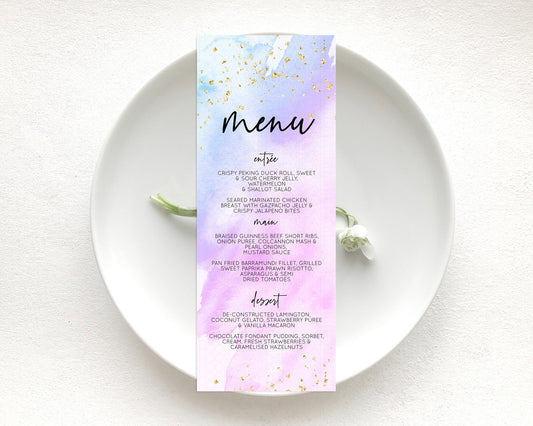 Editable Purple Menu Purple Watercolor Menu Template Pastel Purple Table D??c