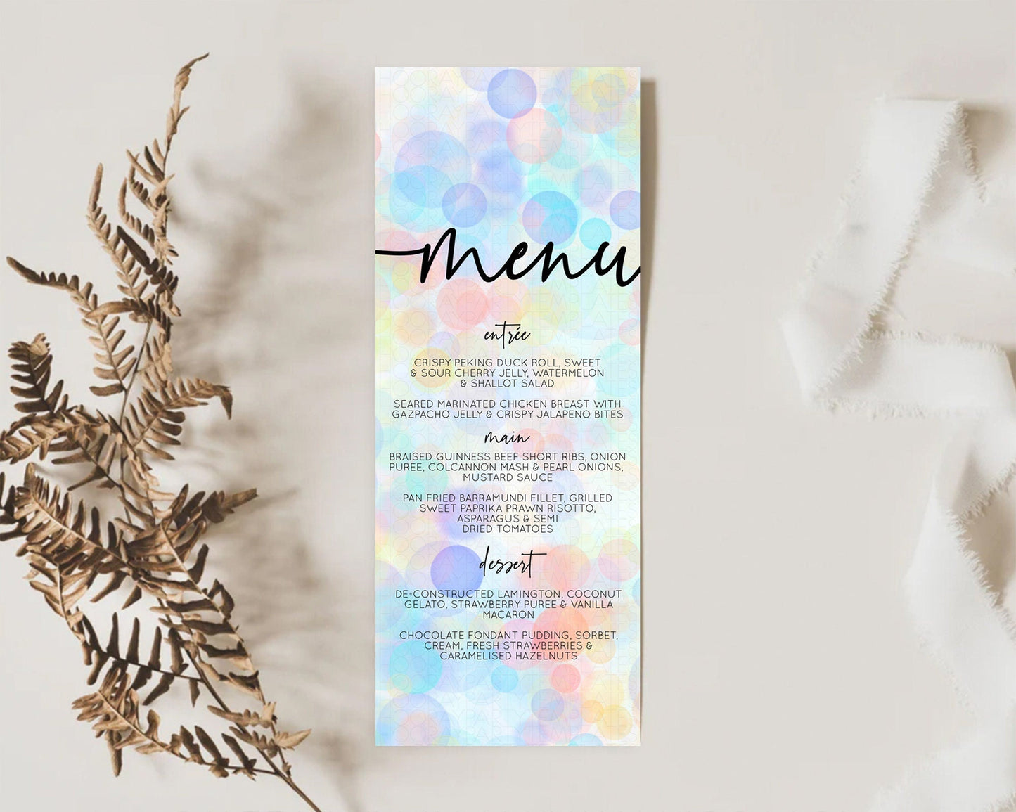 Pastel Menu Bubbles Menu Template Bubble Bath Table Decor Rainbow Pastel Colorful Confetti Dinner Dessert Menu Party Food Menu D10444