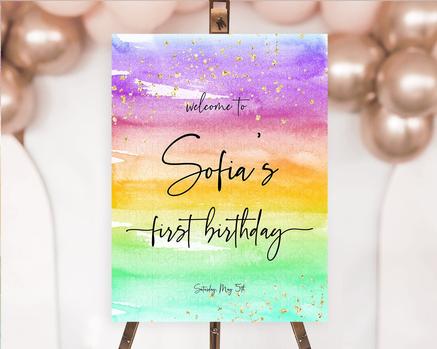 Pastel Welcome Sign Pastel Rainbow Welcome Sign Colorful Rainbow Confetti Watercolor Glitter Pastel First Birthday Welcome Sign D10524