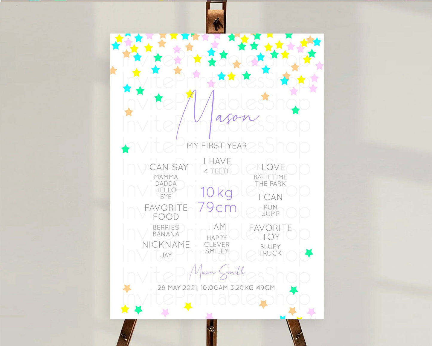 Star First Birthday Milestone Poster Pastel Stars Milestone Shooting Star Rainbow Colorful Confetti Twinkle Little Star 1st Birthday D10394