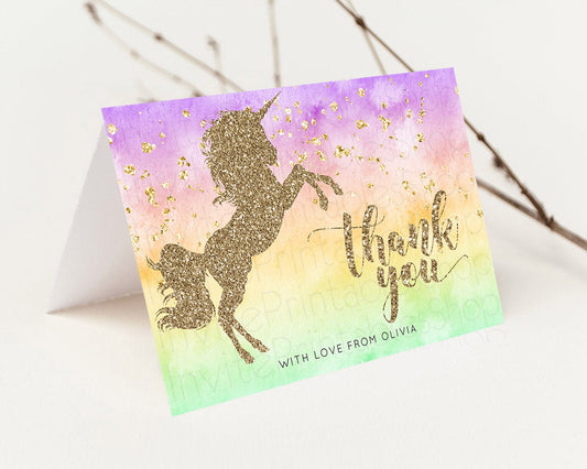 Unicorn Rainbow Thank You Card Pastel Unicorn Thank You Magical Ombre Unicorn Birthday Thank You Colorful Watercolor Teacher Card D10513