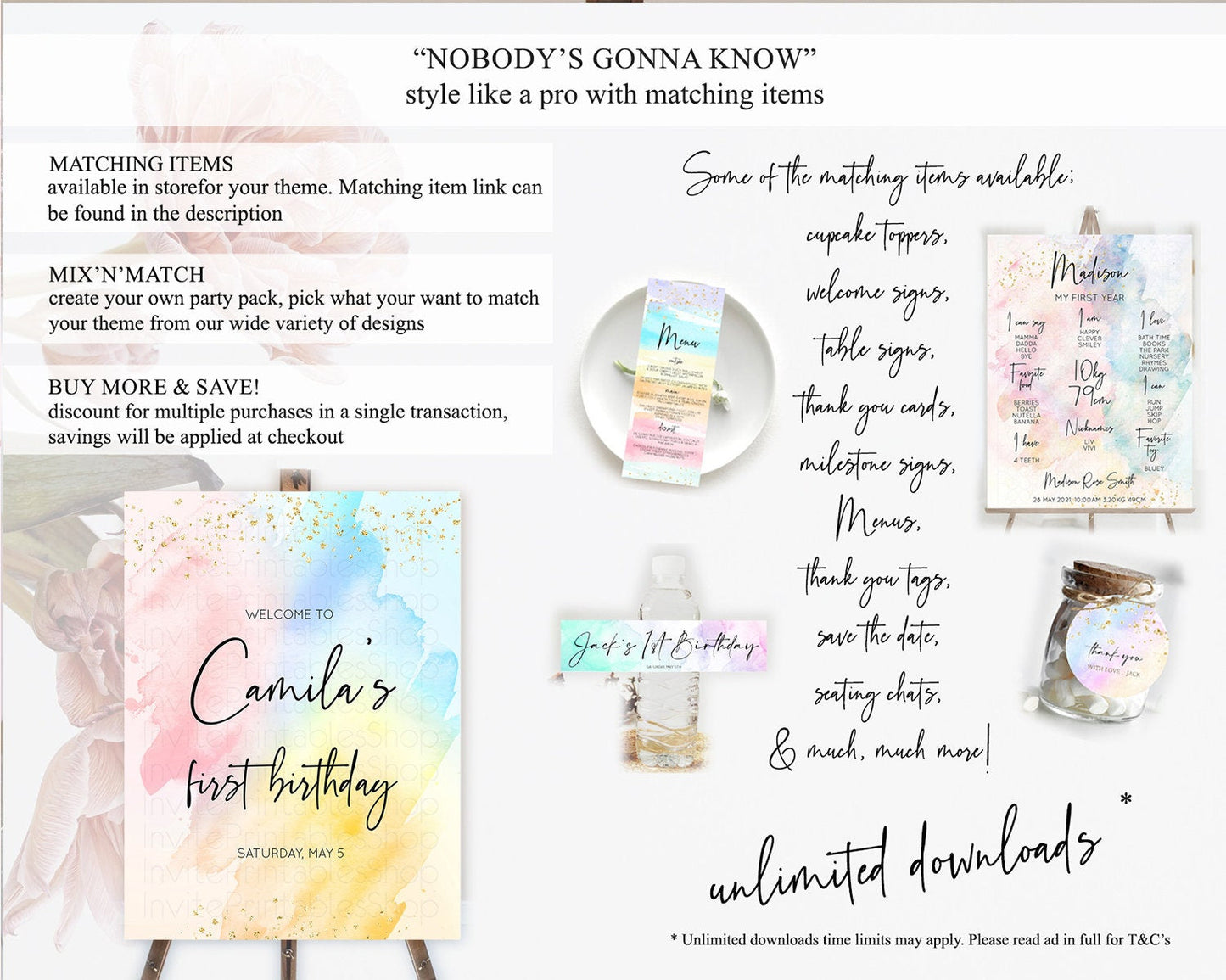 Pastel Welcome Sign Pastel Rainbow Welcome Sign Colorful Rainbow Confetti Watercolor Glitter Pastel First Birthday Welcome Sign D10557