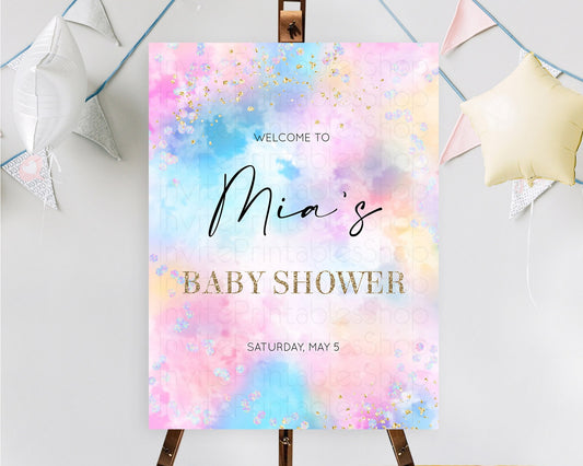 Editable Pastel Baby Shower Welcome Sign Pastel Rainbow Welcome Sign Colorfu