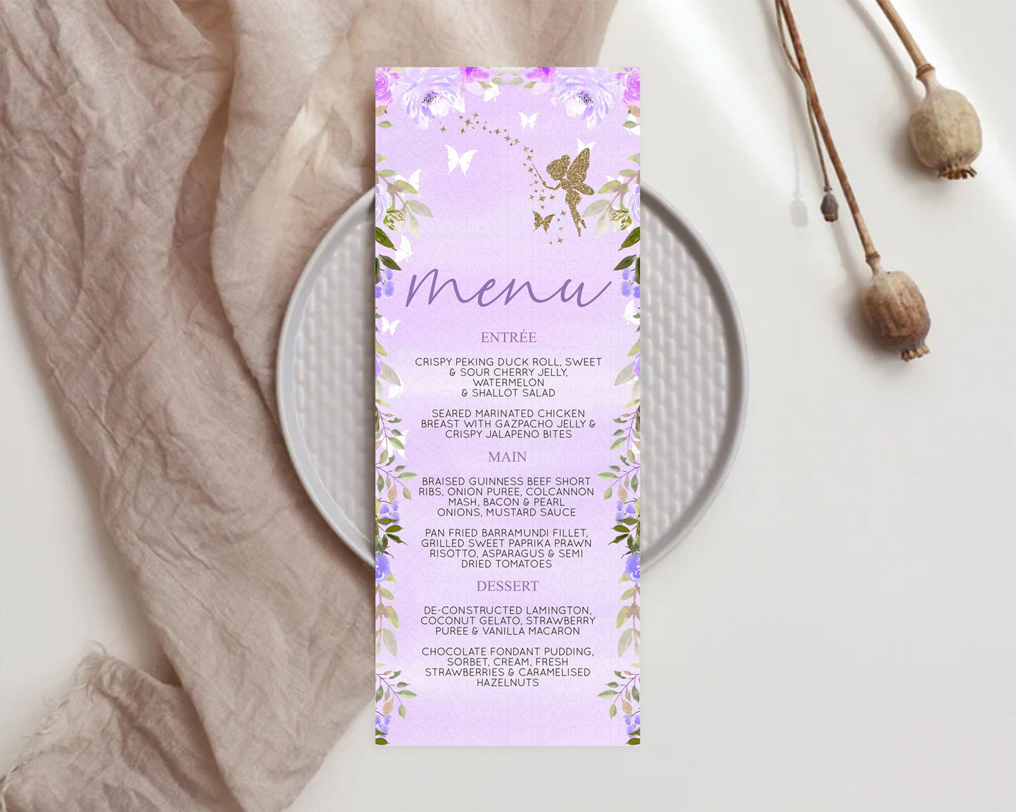 Fairy Menu Fairy Menu Template Enchanted Garden Pastel Floral Butterfly Table Décor Fairy Secret Garden Dinner Dessert Food Menu D10910