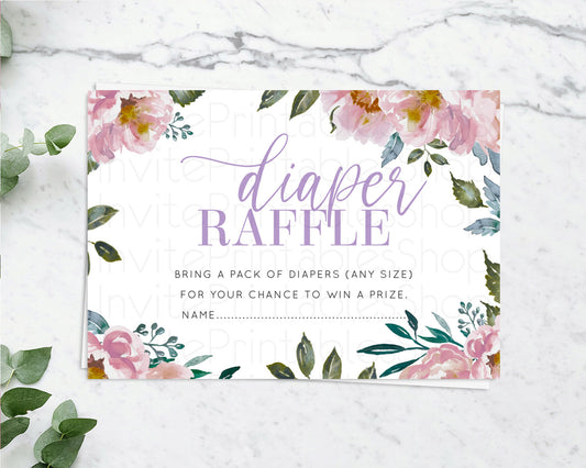 Secret Garden Diaper Raffle Card Boho Wildflower Diaper Raffle Insert Pastel Flower Garden Baby Shower Card Flower Raffle Game D10729