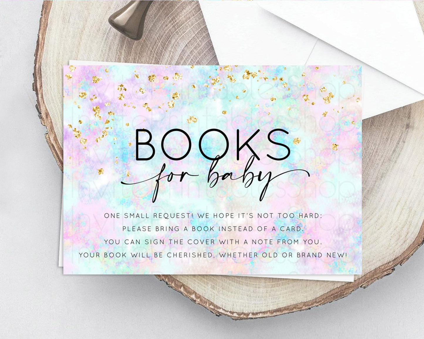 Pastel Books For Baby Card Pastel Rainbow Book Insert Colorful Ombre Watercolor Book Card Confetti Glitter Baby Book Poem Request D10652