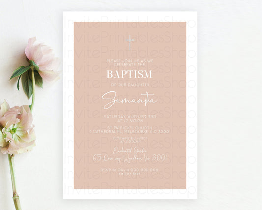 Orange Baptism Invitation Plain Orange Baptism 1st Birthday Invitation Minimalist Pastel Orange Christening Invite Holy Communion D10938