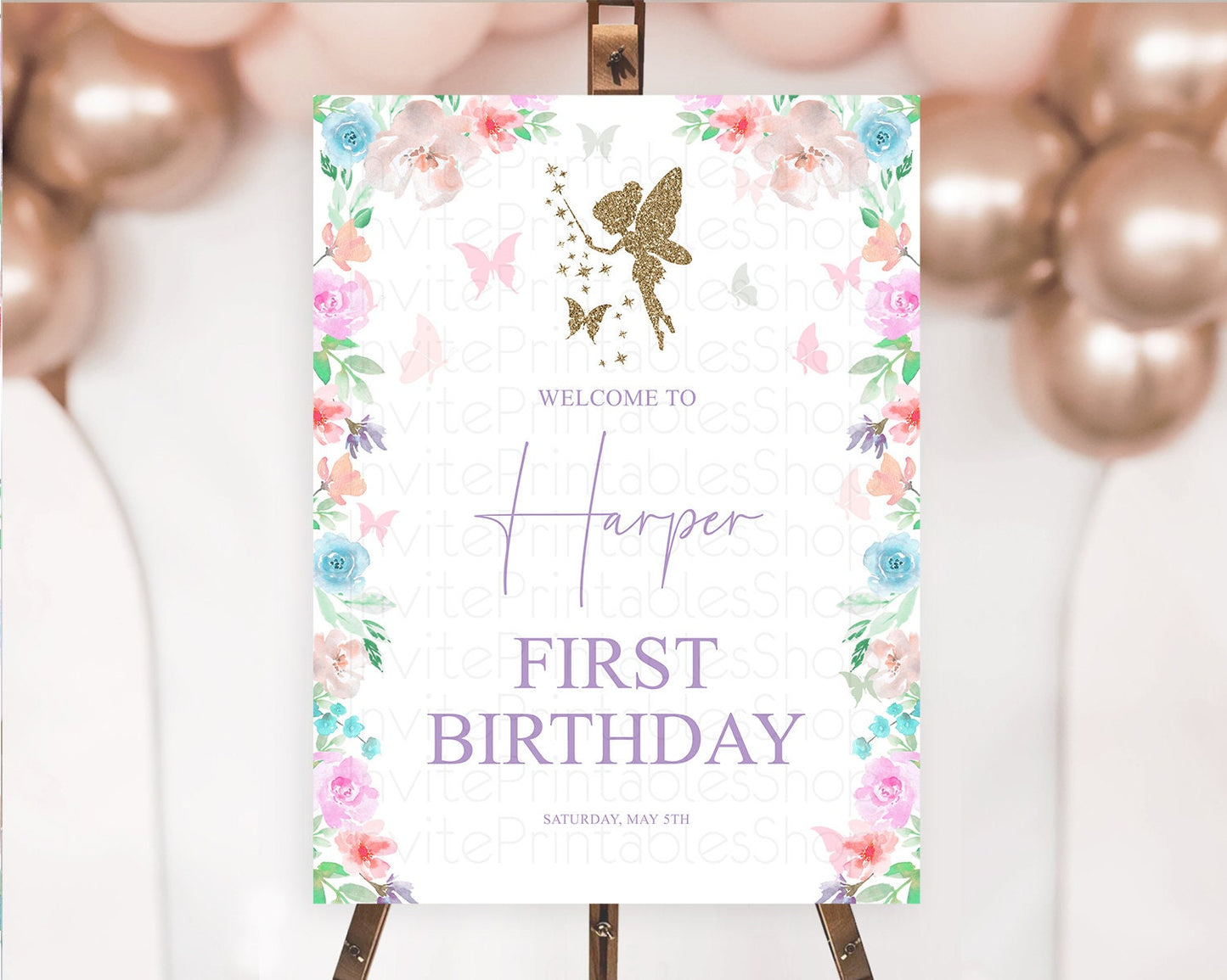 Fairy Welcome Sign Fairy Welcome Board Enchanted Garden Pastel Floral Butterfly Decor Secret Garden First Birthday Welcome Sign D10126