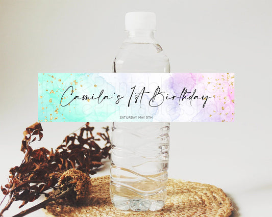 Editable Pastel Water Label Template Pastel Ombre Rainbow Watercolor Colorfu