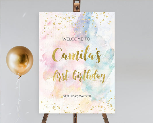 Pastel Welcome Sign Pastel Rainbow Welcome Sign Colorful Rainbow Confetti Watercolor Glitter Pastel First Birthday Welcome Sign D10265