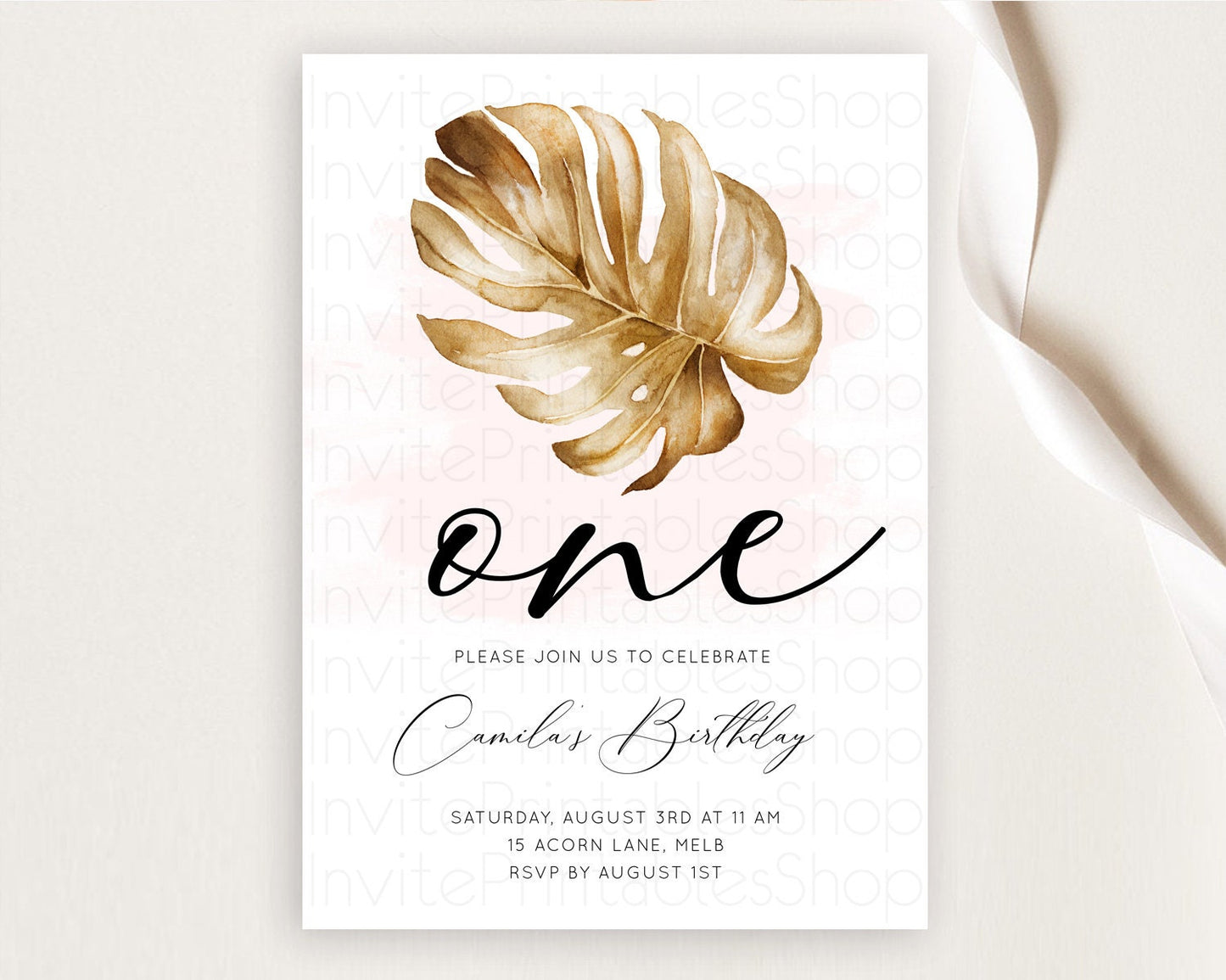 Tropical Invitation Tropical Birthday Invitation Tropical Floral Invitation Palm Leaf Fern Invite Frangipani White Orchid Invitation D11042