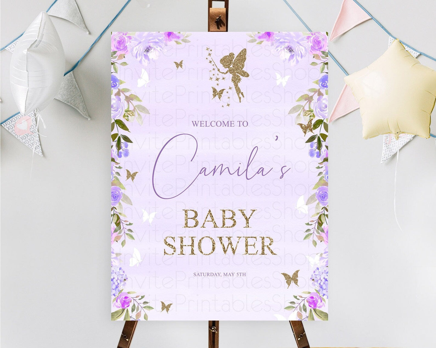 Fairy Baby Shower Welcome Sign Fairy Welcome Board Enchanted Garden Pastel Floral Butterfly Decor Secret Garden Fairy Welcome Sign D10910