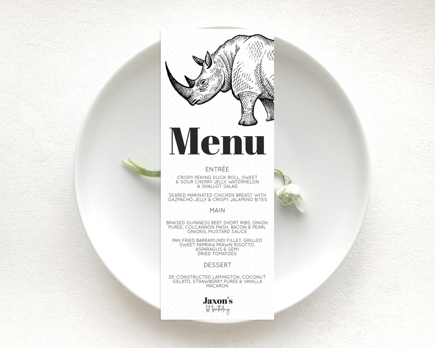 Rhino Menu Rhino Menu Template Rhino Party Table Decor Safari Adventure Decor Rhino Dinner Dessert Menu Rhino Party Food Menu D10253