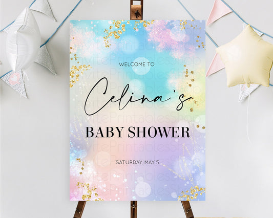 Pastel Baby Shower Welcome Sign Pastel Rainbow Welcome Sign Colorful Rainbow Confetti Watercolor Glitter Décor Pastel  Welcome Sign D10675