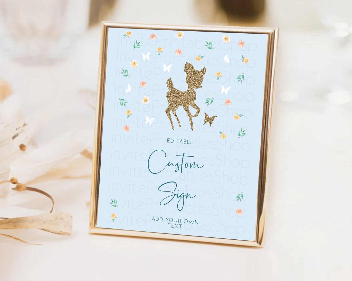 Fawn Deer Sign Pastel Floral Deer Table Sign Decor  Enchanted Forest Butterfly Party 1st Birthday Baptism Baby Shower Bridal Shower D10902