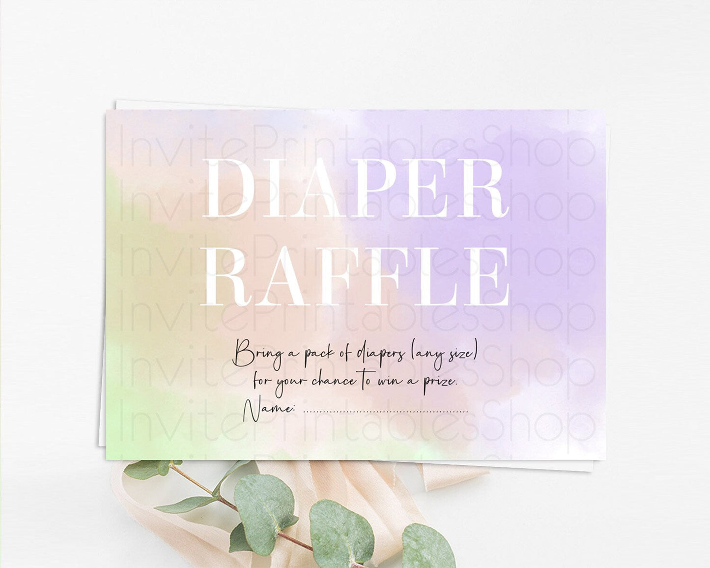 Pastel Diaper Raffle Card Pastel Rainbow Diaper Raffle Insert Colorful Ombre Watercolor Diaper Ticket Confetti Glitter Raffle Game D10371