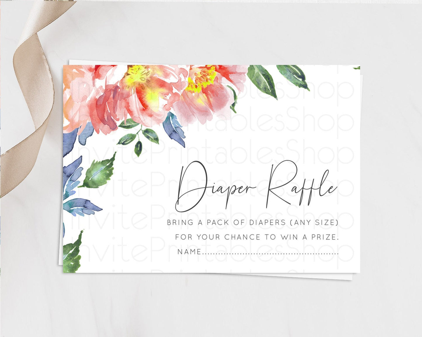 Secret Garden Diaper Raffle Card Boho Wildflower Diaper Raffle Insert Pastel Flower Garden Baby Shower Card Flower Raffle Game D10751