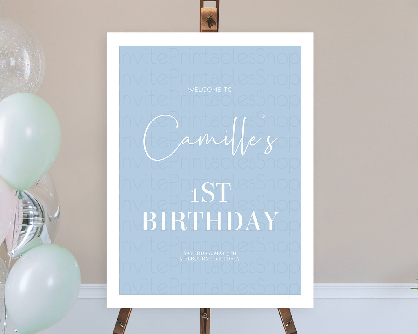 Blue Welcome Sign Plain Blue Welcome Board Minimalist Pastel Blue Welcome Poster Modern Blue First Birthday Welcome Sign D10734