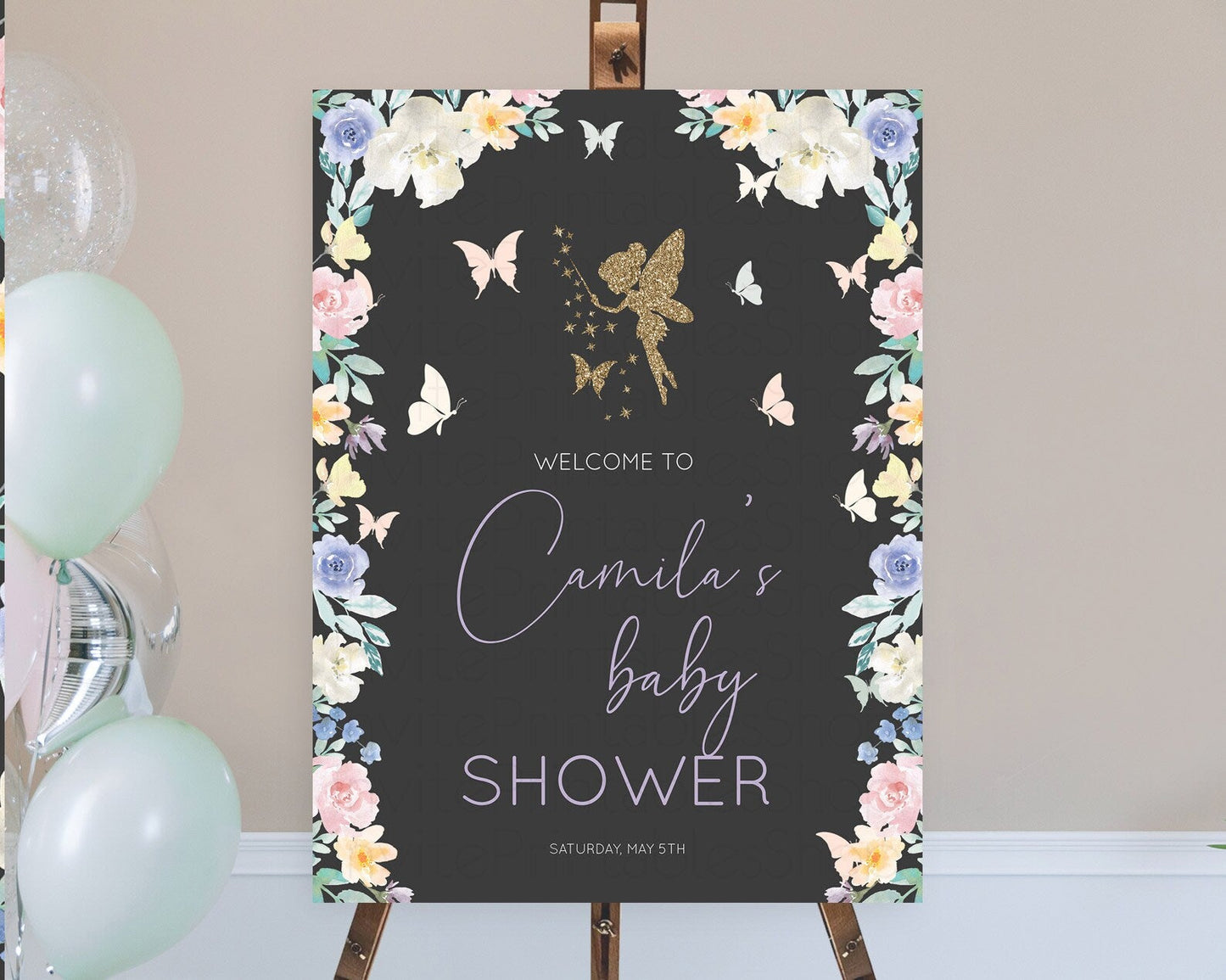 Fairy Baby Shower Welcome Sign Fairy Welcome Board Enchanted Garden Pastel Floral Butterfly Decor Secret Garden Fairy Welcome Sign D10881