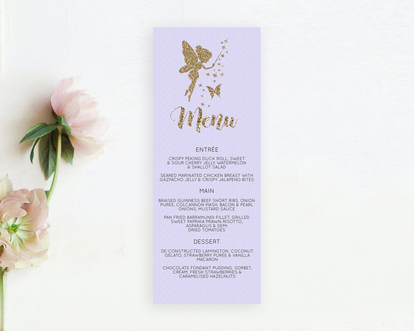 Fairy Menu Fairy Menu Template Enchanted Garden Pastel Floral Butterfly Table Decor Fairy Secret Garden Dinner Dessert Food Menu D10389