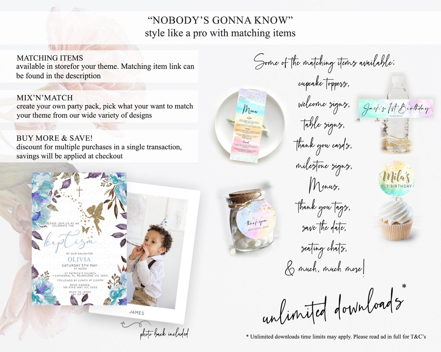 Fairy Baptism Invitation Fairy Baptism 1st Birthday Invitation Enchanted Secret Garden Christening Invite Pastel Floral Butterfly D10728