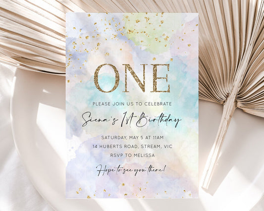 Editable Pastel Rainbow Birthday Invitation Pastel Birthday Invite Ombre Rai