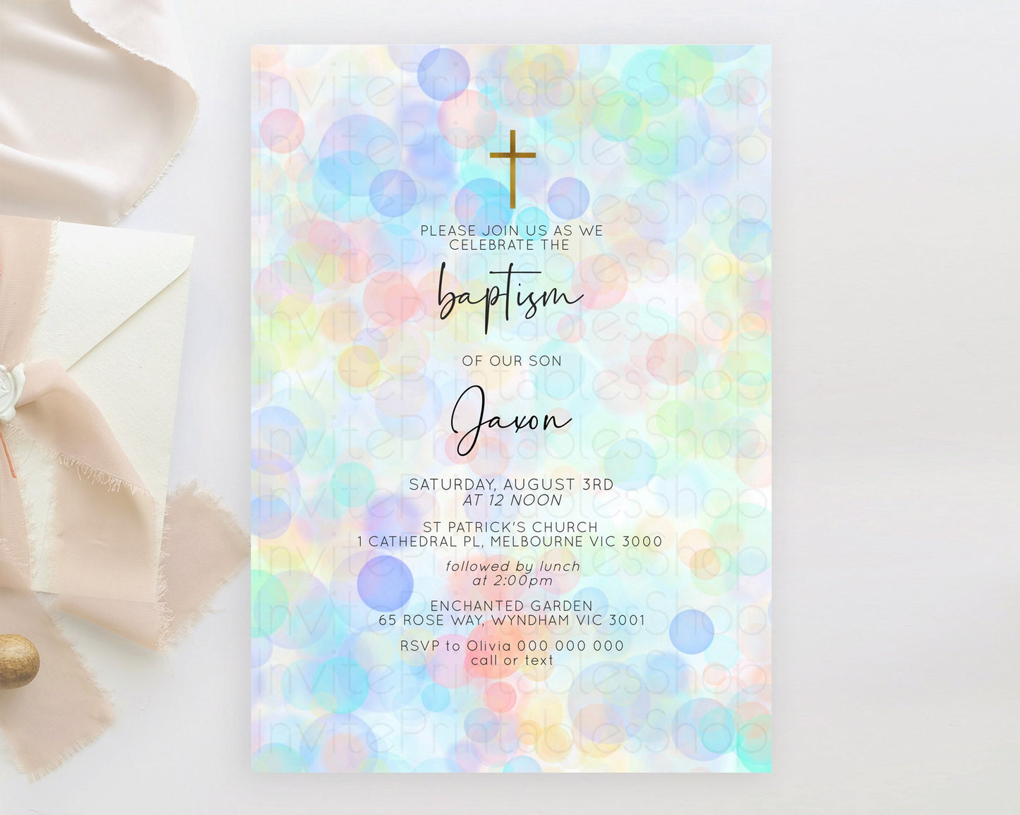 Pastel Baptism Invitation Bath Bomb Party Invitation Pastel Bubbles Baptism 1st Birthday Invitation Watercolour Christening Invite D10445