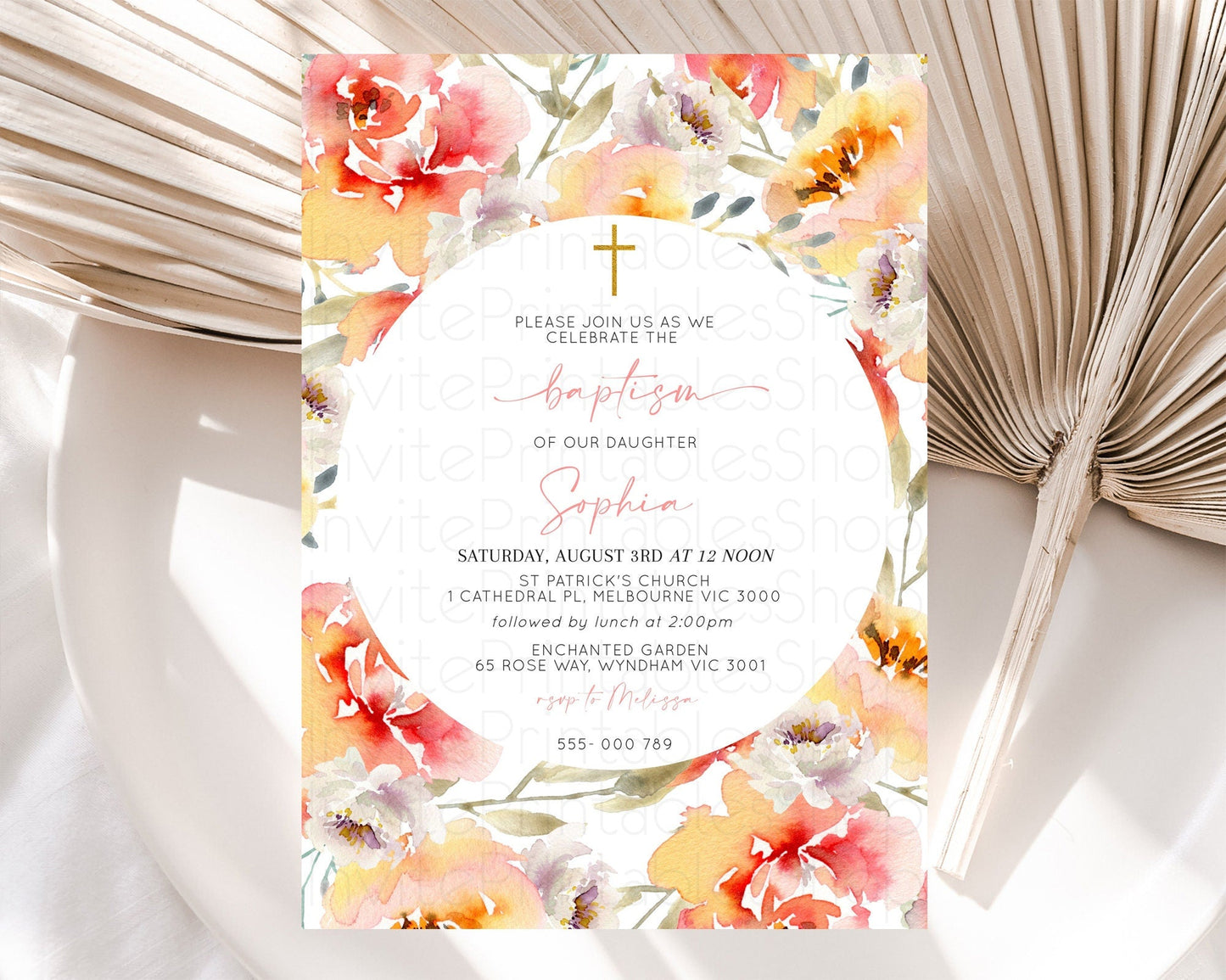 Secret Garden Baptism Invitation Wildflower Baptism Birthday Invite Pastel Flowers Christening Invite Enchanted Garden Boho Floral D10280