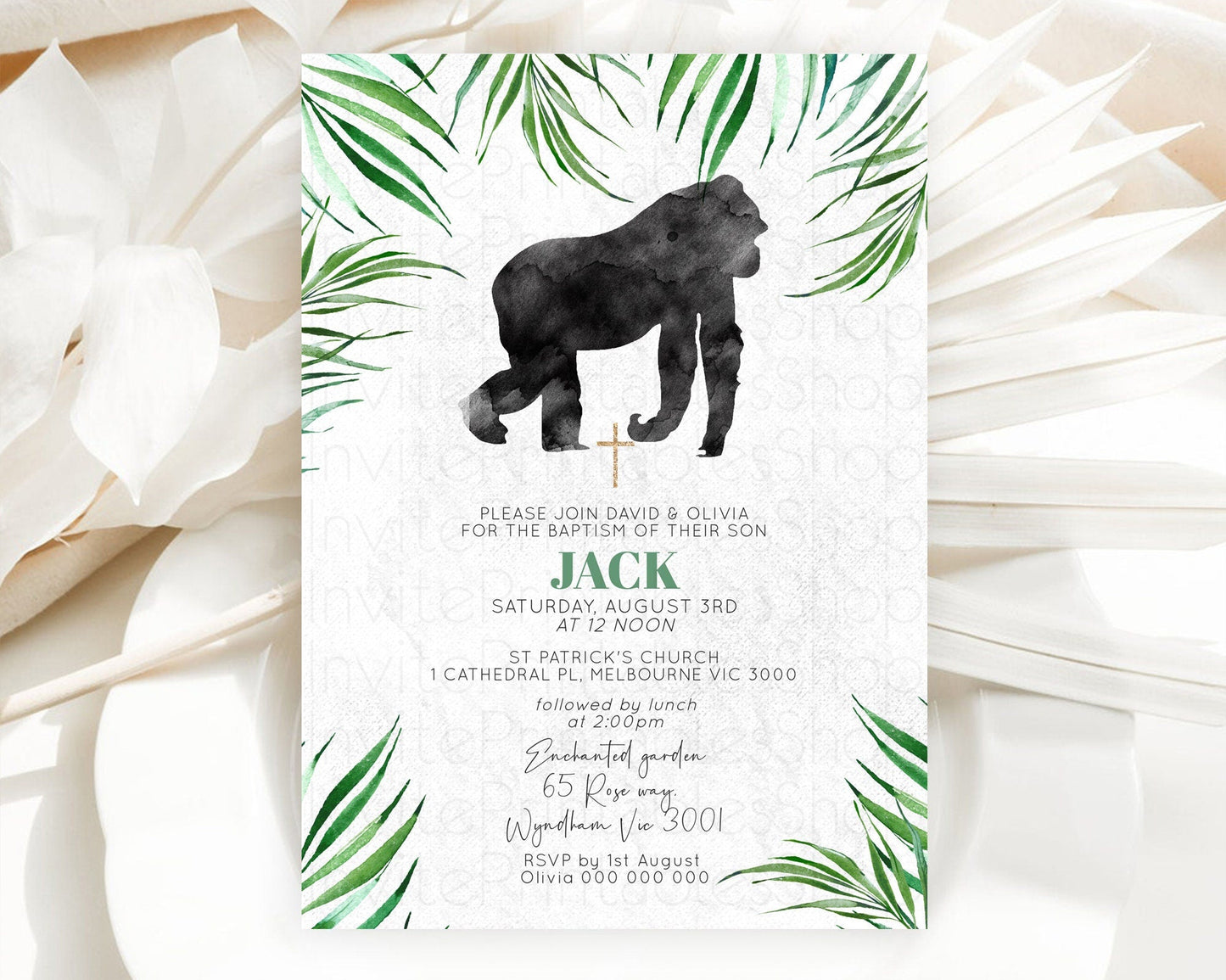 Gorilla Baptism Invitation Gorilla Baptism 1st Birthday Invitation Gorilla Jungle Adventure Christening Invitation Wild Zoo Theme D10840