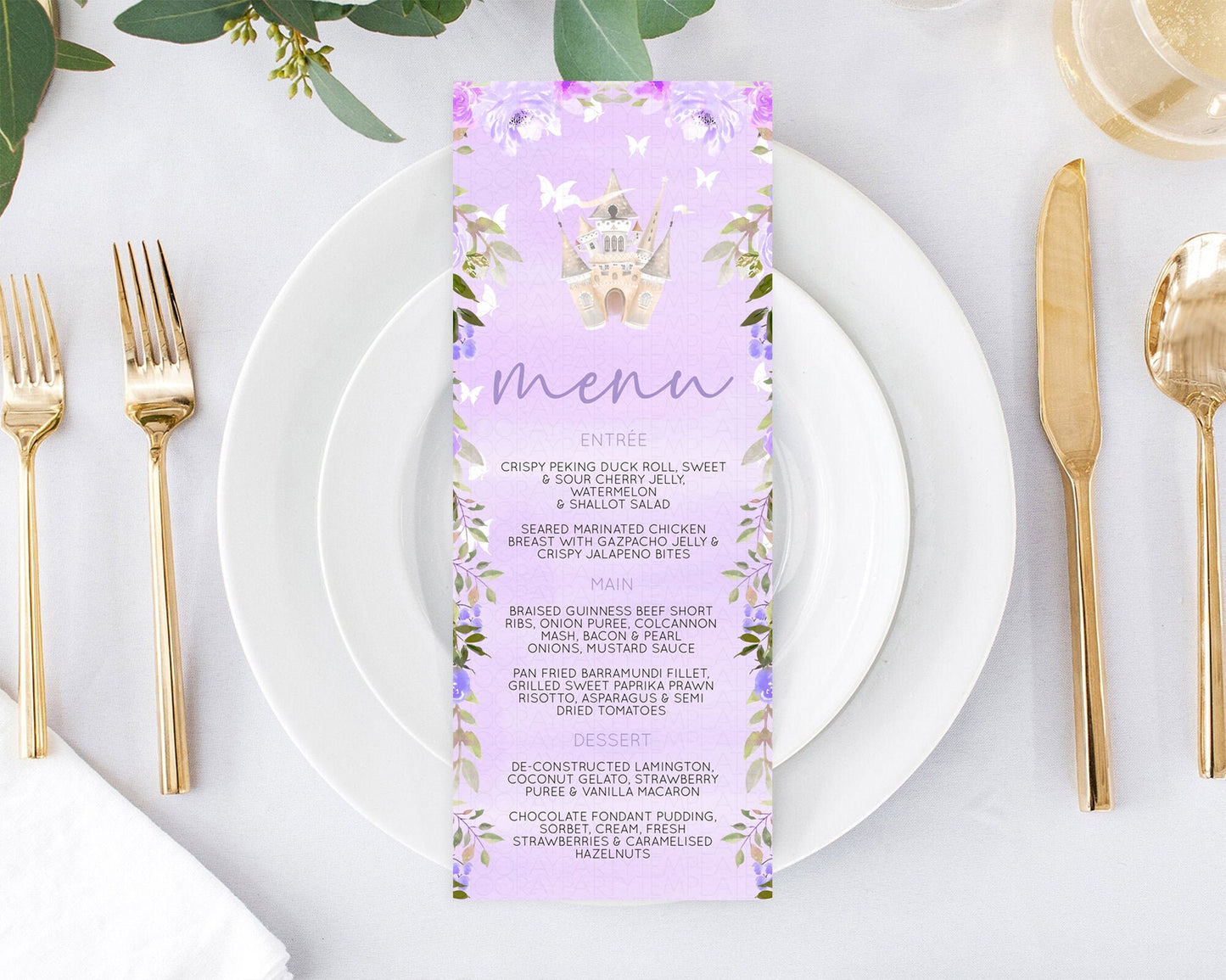 Princess Menu Castle Menu Template Secret Garden Table Decor Enchanted Castle Pastel Floral Dinner Dessert Menu Princess Food Menu D10339