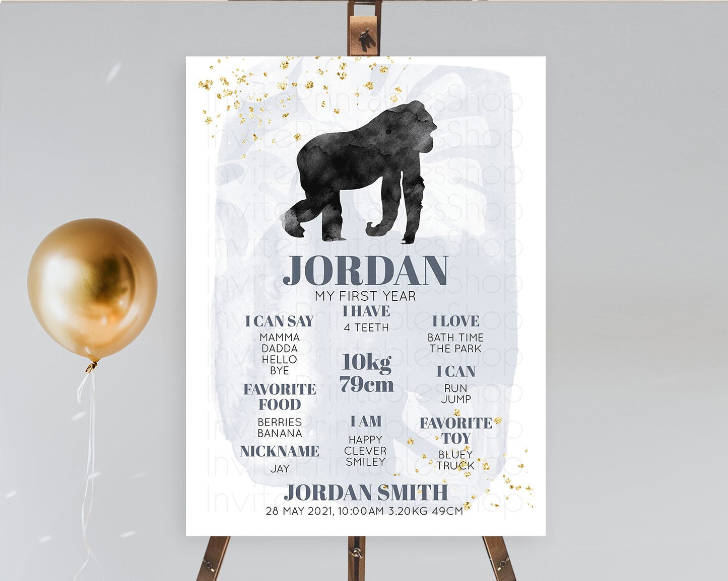 Gorilla First Birthday Milestone Board Gorilla Milestone Poster Gorilla Decor Safari Adventure Gorilla First Birthday Welcome Sign D10443