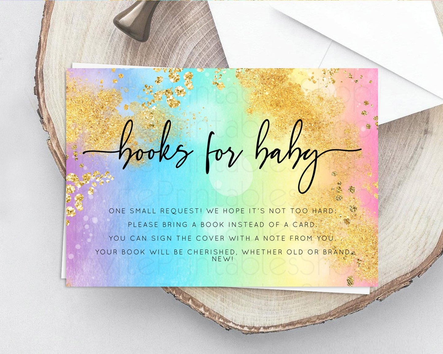 Pastel Books For Baby Card Pastel Rainbow Book Insert Colorful Ombre Watercolor Book Card Confetti Glitter Baby Book Poem Request D10559