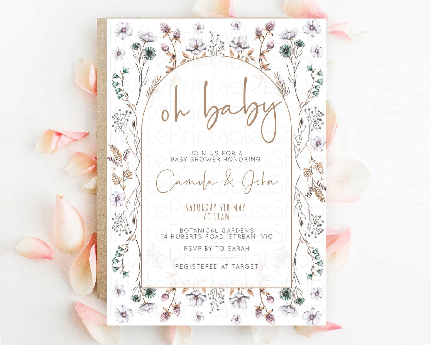 Wildflower Baby Shower Invitation Secret Garden Baby Shower Invitation Pastel Flowers Invite Enchanted Garden Shower Floral Theme D10604