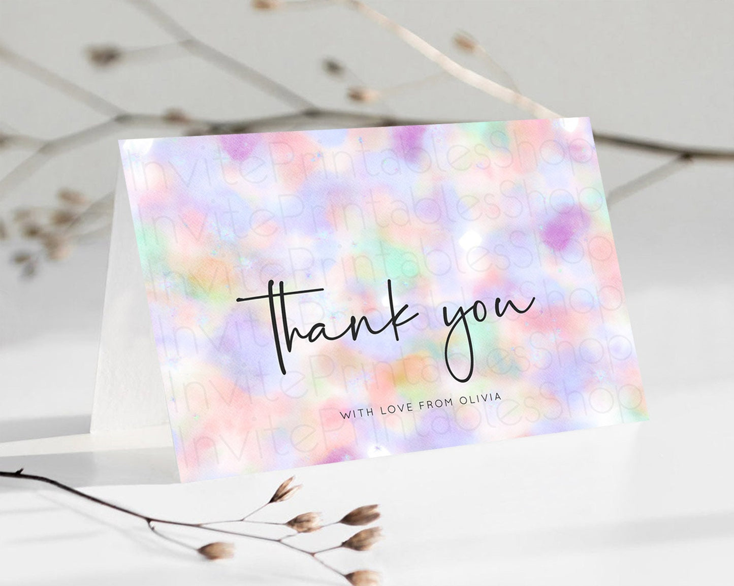 Pastel Thank You Rainbow Thank You Card Colorful Pastel Birthday Thank You Card Confetti Watercolor Pastel Teacher Thank You Cards D10697