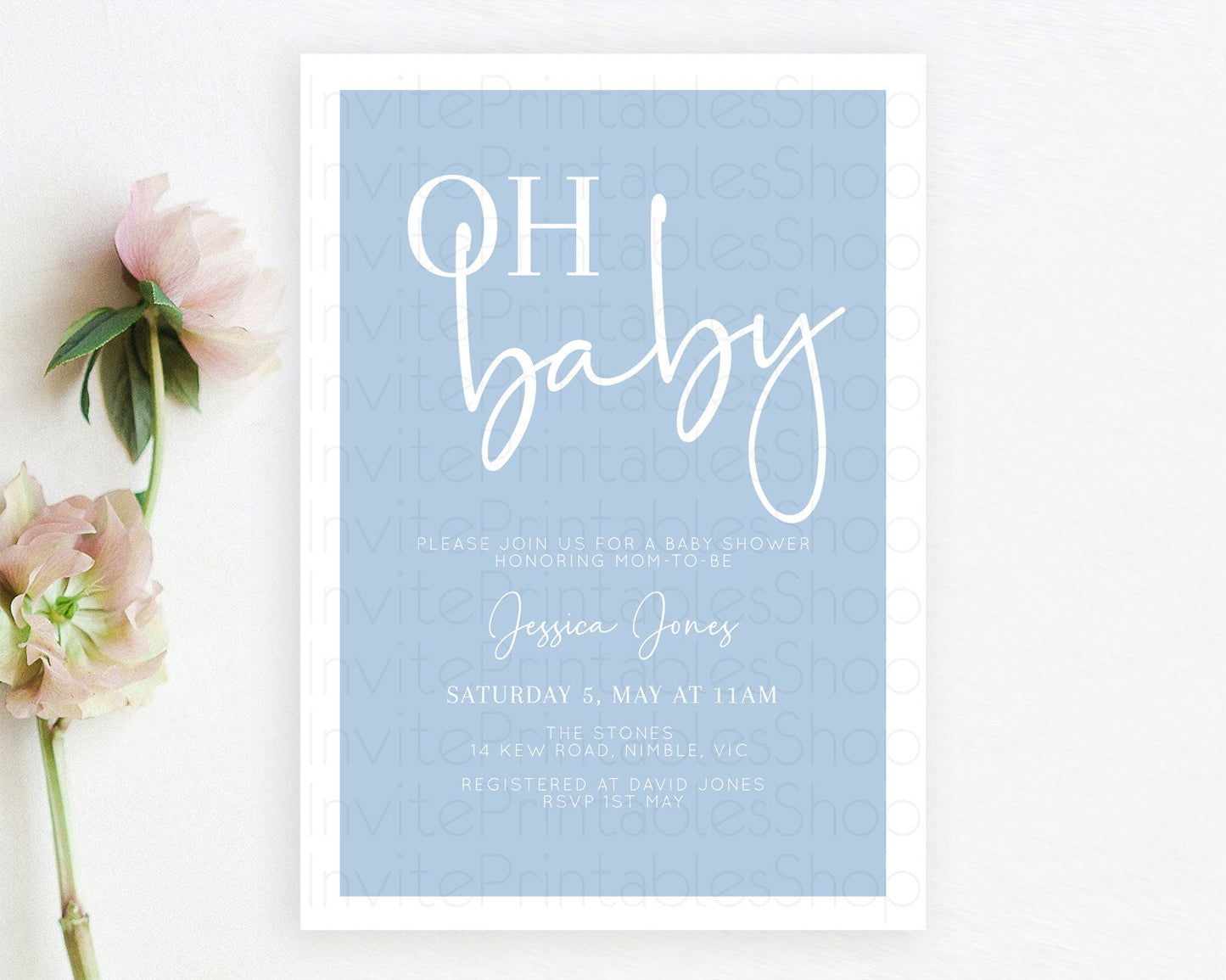 Blue Baby Shower Invitation Pastel Blue Baby Shower Invitation Minimalist Baby Shower Invitation Plain Blue Invites Modern Simple D10734