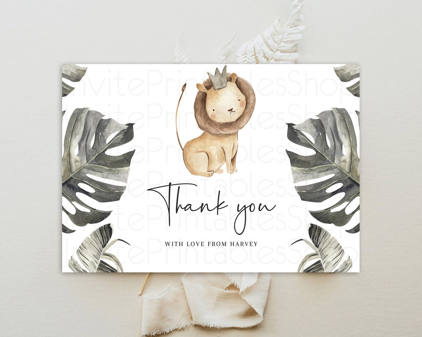 Lion Thank You Lion Thank You Card Lion Party Birthday Thank You Card Safari Lion Cards Dried Palm Fern Lion Teacher Thank You Cards D10599