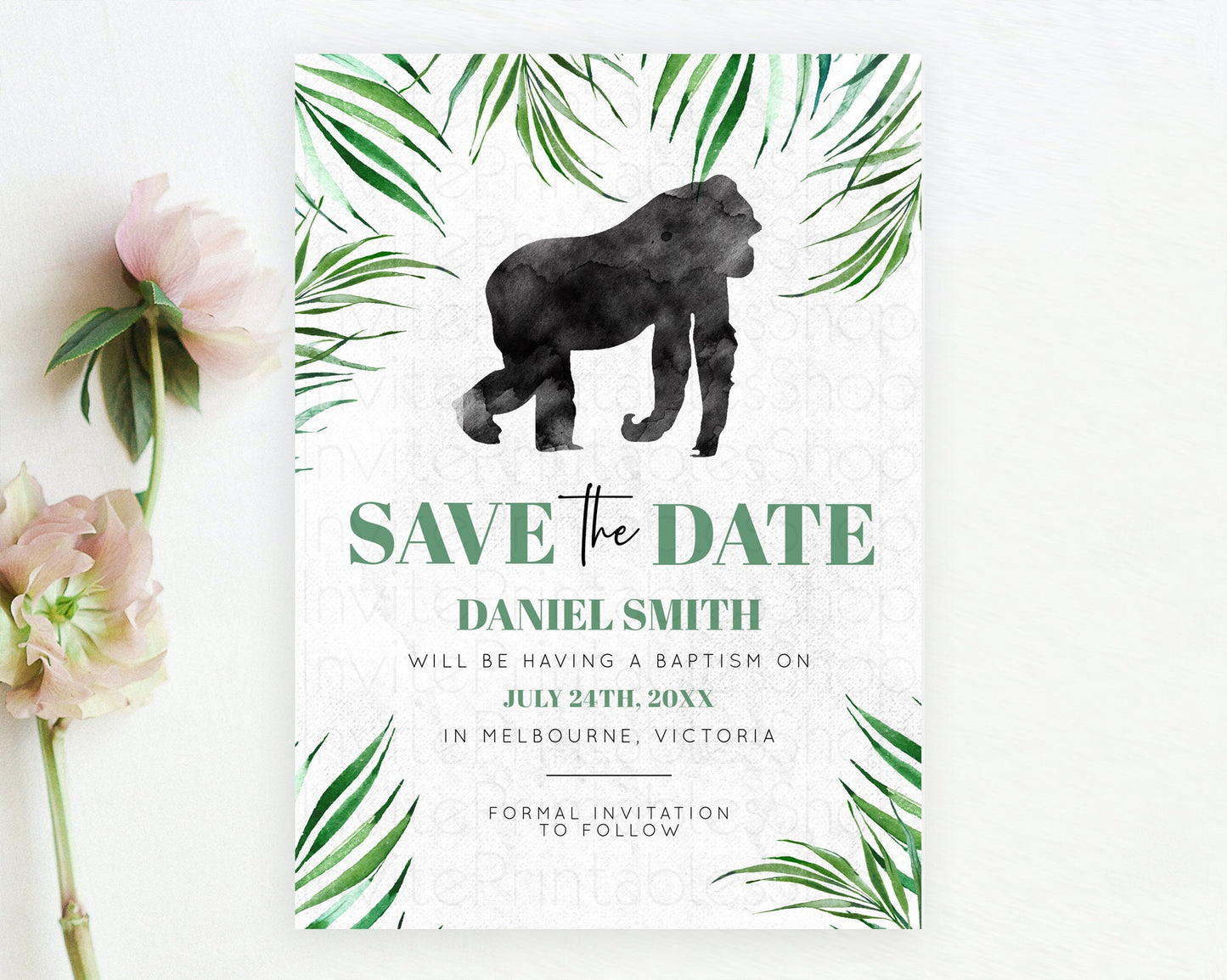 Gorilla Save The Date Template Gorilla Party Save The Date Safari Adventure Gorilla Minimal Theme 1st Birthday Baptism Baby Shower D10840