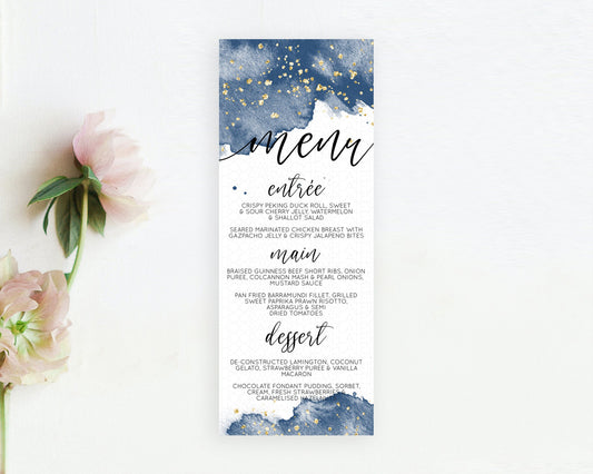 Blue Menu Blue Watercolor Menu Template Pastel Blue Table Décor Blue Watercolor Splash Dinner Dessert Blue Party Food Menu D10312