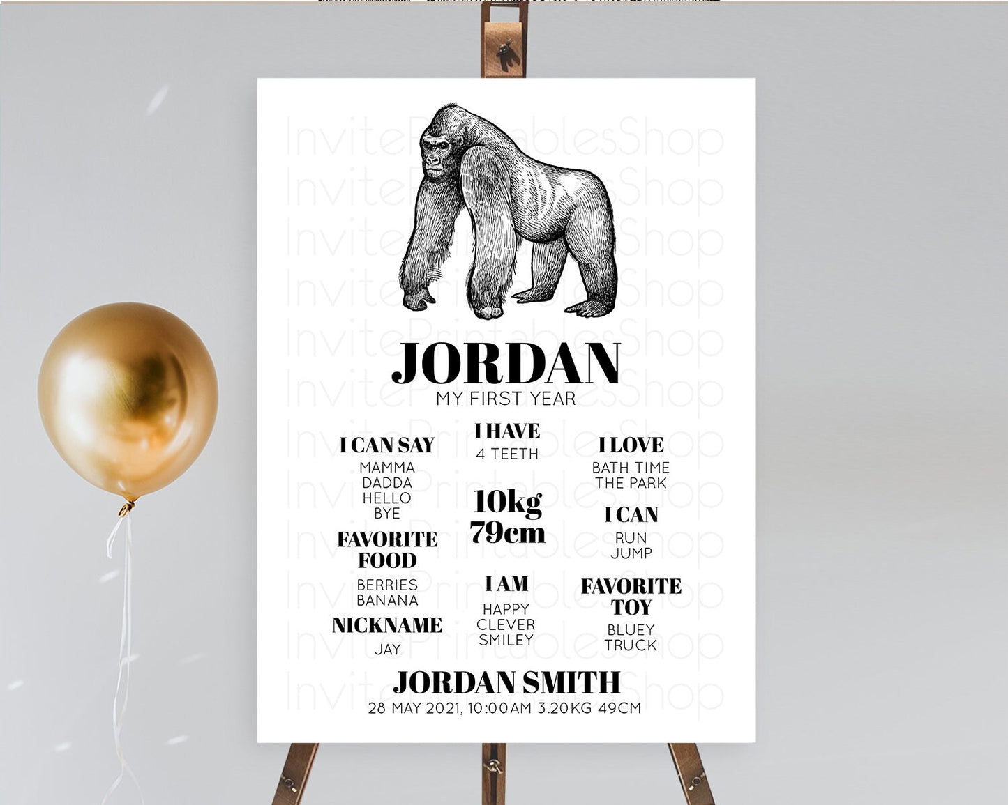 Gorilla First Birthday Milestone Board Gorilla Milestone Poster Gorilla Decor Safari Adventure Gorilla First Birthday Welcome Sign D10855