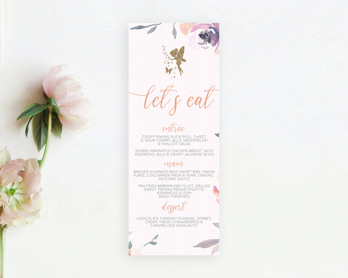 Fairy Menu Fairy Menu Template Enchanted Garden Pastel Floral Butterfly Table Décor Fairy Secret Garden Dinner Dessert Food Menu D10197