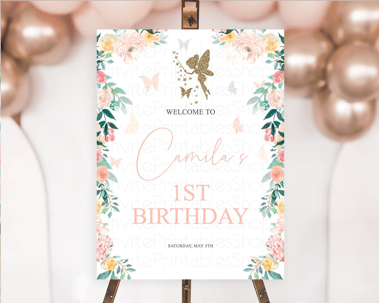 Fairy Welcome Sign Fairy Welcome Board Enchanted Garden Pastel Floral Butterfly Decor Secret Garden First Birthday Welcome Sign D10789