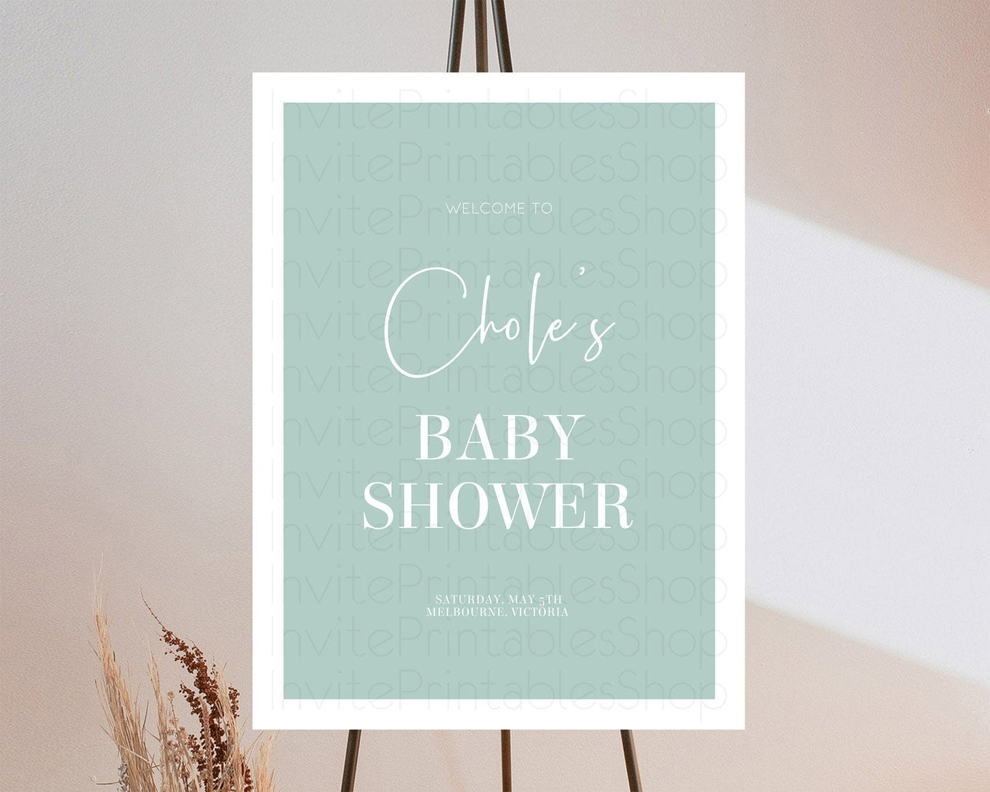 Green Baby Shower Welcome Sign Plain Green Welcome Board Minimalist Pastel Green Welcome Poster Modern Green Minimal Welcome Sign D10736