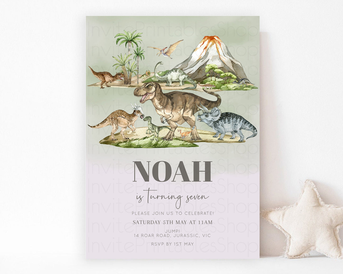 Dinosaur Birthday Invitation Dino Birthday Invitation Watercolor Dinosaur Earthy Volcano T-Rex Jurassic 1st 2nd 3rd 1st 2nd 3rd Birthday