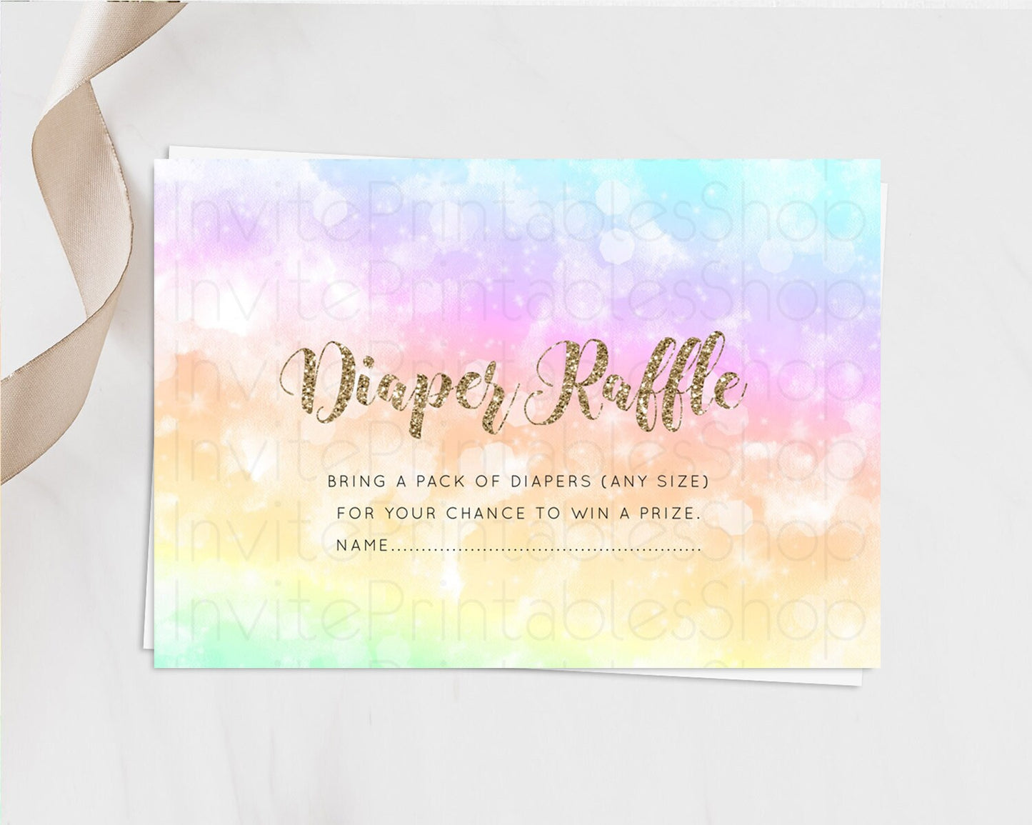 Pastel Diaper Raffle Card Pastel Rainbow Diaper Raffle Insert Colorful Ombre Watercolor Diaper Ticket Confetti Glitter Raffle Game D10648