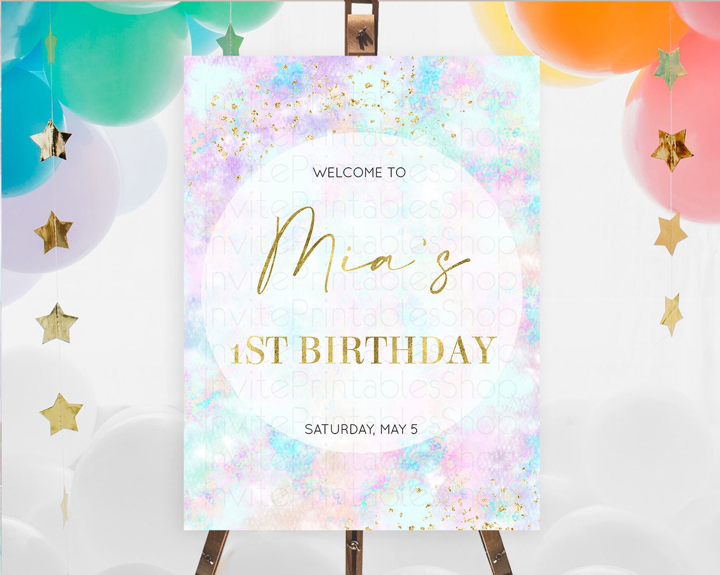 Pastel Welcome Sign Pastel Rainbow Welcome Sign Colorful Rainbow Confetti Watercolor Glitter Pastel First Birthday Welcome Sign D10652