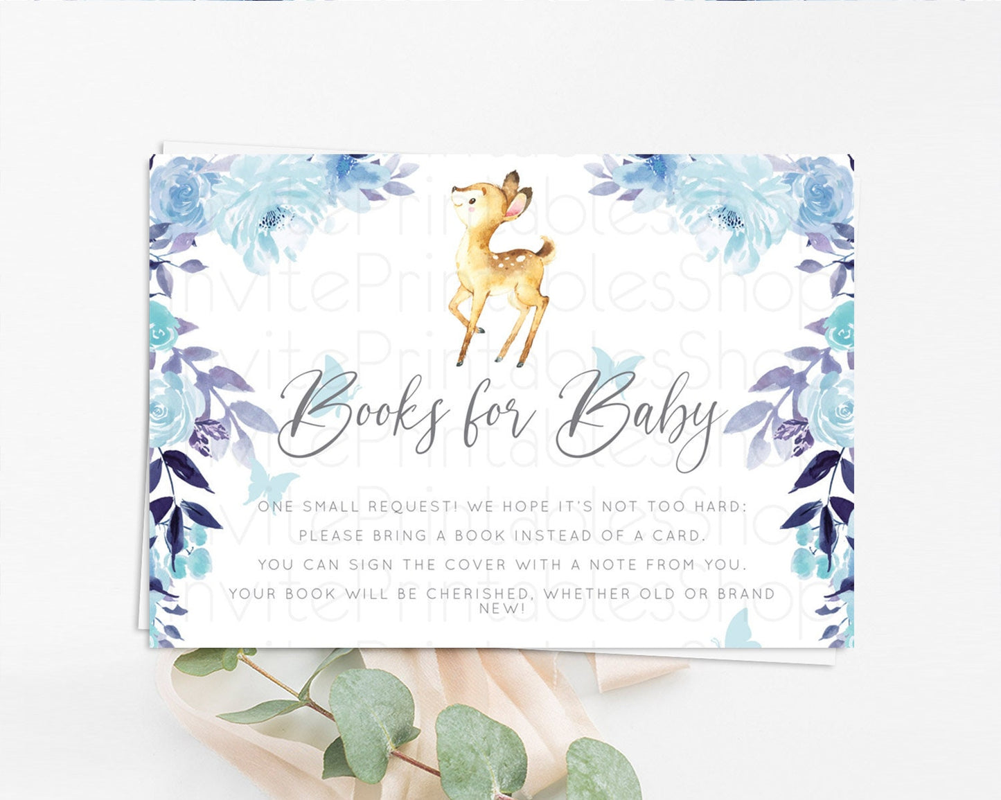 Fawn Books For Baby Card Deer Book Insert Floral Deer Book Card Enchanted Forest Butterfly Pastel Baby Shower Book Poem Request D10917