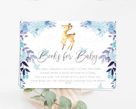 Fawn Books For Baby Card Deer Book Insert Floral Deer Book Card Enchanted Forest Butterfly Pastel Baby Shower Book Poem Request D10917